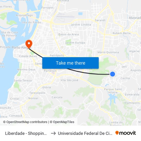 Liberdade - Shopping Santa Isabel to Universidade Federal De Ciências Da Saúde map