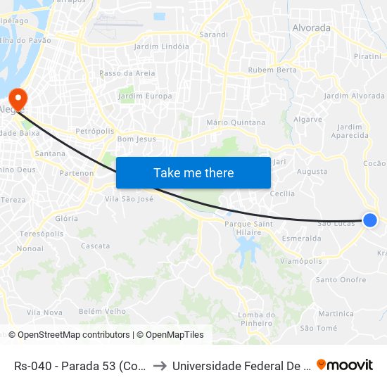 Rs-040 - Parada 53 (Col. Est. Farroupilha) to Universidade Federal De Ciências Da Saúde map