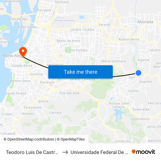 Teodoro Luís De Castro (Somente Tm2) to Universidade Federal De Ciências Da Saúde map