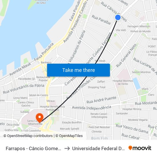 Farrapos - Câncio Gomes (Fora Do Corredor) to Universidade Federal De Ciências Da Saúde map