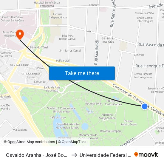 Osvaldo Aranha - José Bonifácio (Fora Do Corredor) to Universidade Federal De Ciências Da Saúde map