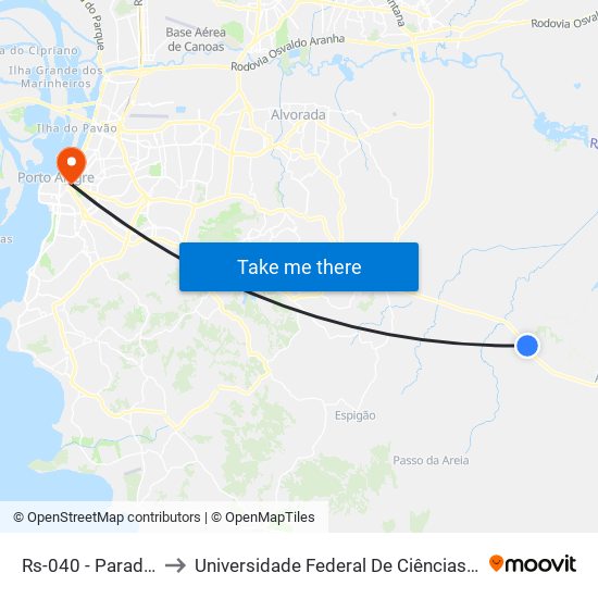 Rs-040 - Parada 72a to Universidade Federal De Ciências Da Saúde map