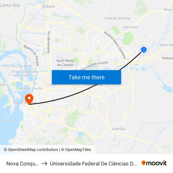 Nova Conquista to Universidade Federal De Ciências Da Saúde map