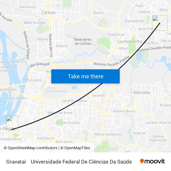 Gravataí to Universidade Federal De Ciências Da Saúde map