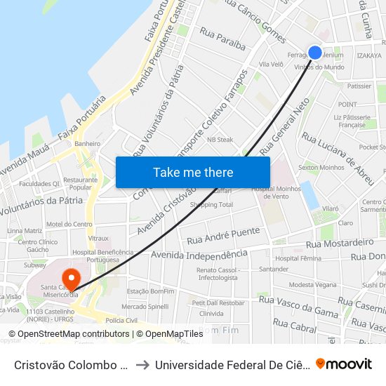 Cristovão Colombo - Bombeiros to Universidade Federal De Ciências Da Saúde map
