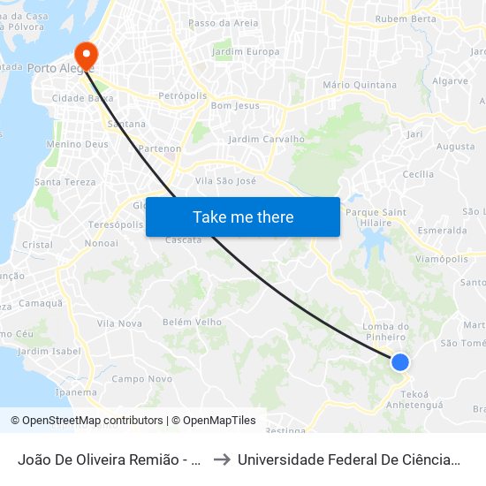 João De Oliveira Remião - Parada 19 to Universidade Federal De Ciências Da Saúde map