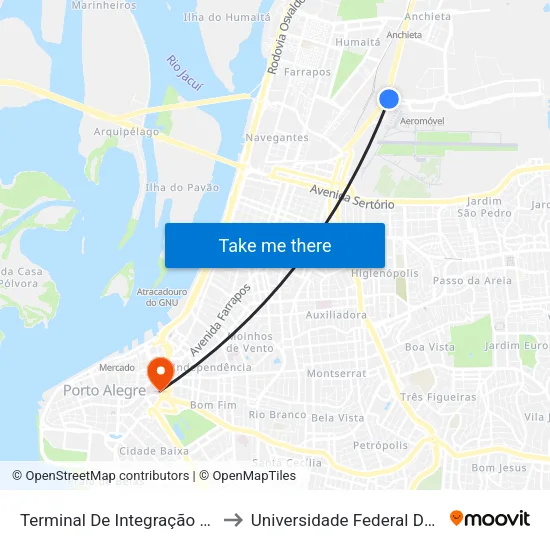 Terminal De Integração Aeroporto - Anchieta to Universidade Federal De Ciências Da Saúde map
