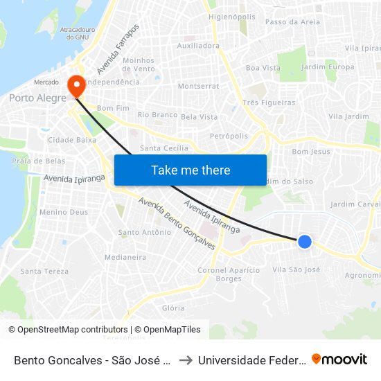 Bento Goncalves - São José Porto Alegre - Rs 90650-002 Brasil to Universidade Federal De Ciências Da Saúde map