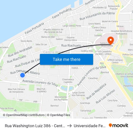 Rua Washington Luiz 386 - Centro Histórico Porto Alegre - Rs 90010-460 Brasil to Universidade Federal De Ciências Da Saúde map