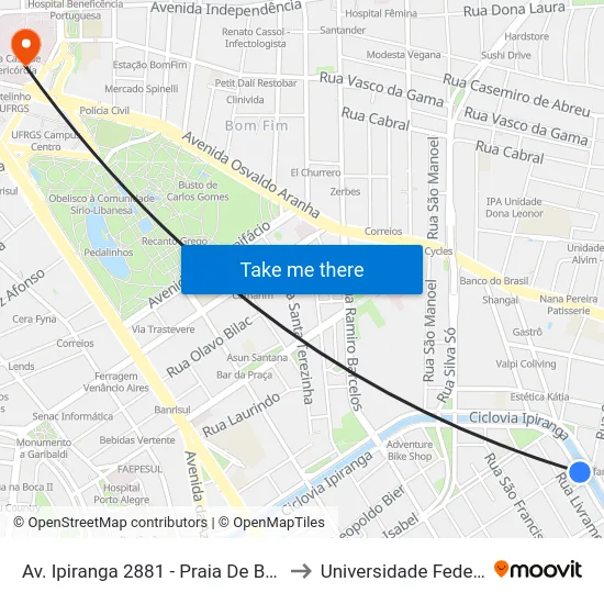 Av. Ipiranga 2881 - Praia De Belas Porto Alegre - Rs 90160-091 Brasil to Universidade Federal De Ciências Da Saúde map
