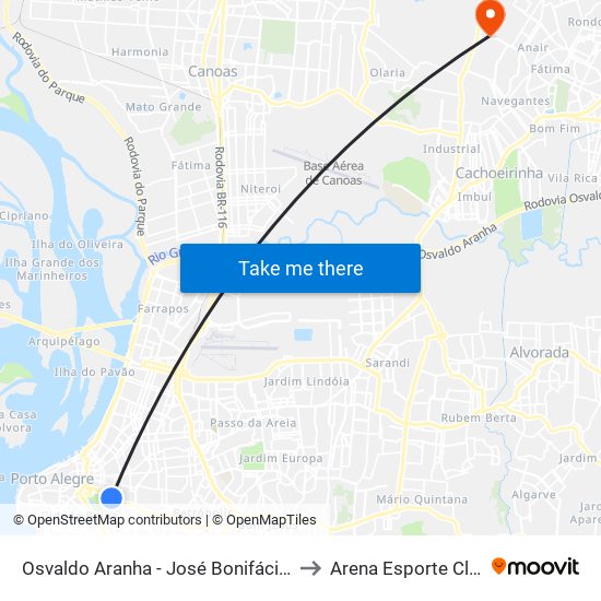 Osvaldo Aranha - José Bonifácio (Fora Do Corredor) to Arena Esporte Clube Cruzeiro map