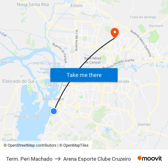 Term. Peri Machado to Arena Esporte Clube Cruzeiro map