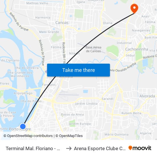 Terminal Mal. Floriano - Mercado to Arena Esporte Clube Cruzeiro map