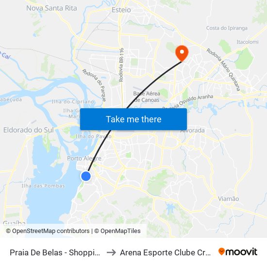 Praia De Belas - Shopping Bc to Arena Esporte Clube Cruzeiro map