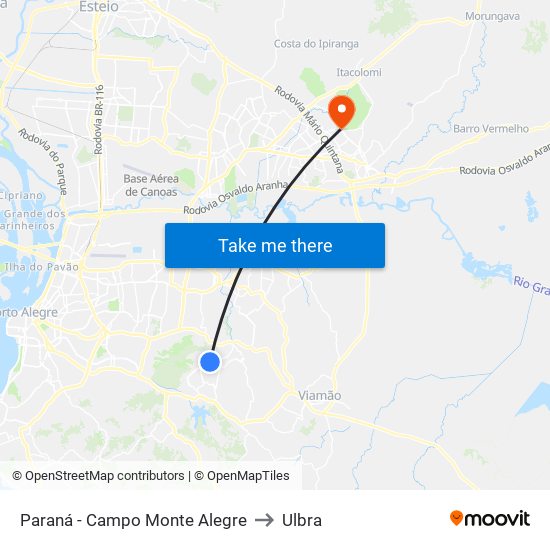 Paraná - Campo Monte Alegre to Ulbra map