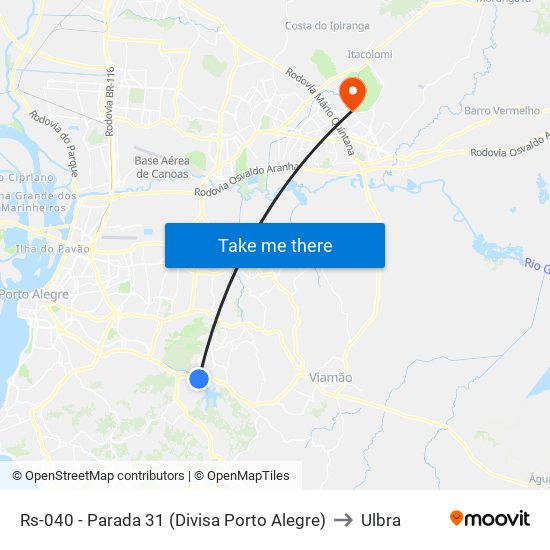 Rs-040 - Parada 31 (Divisa Porto Alegre) to Ulbra map