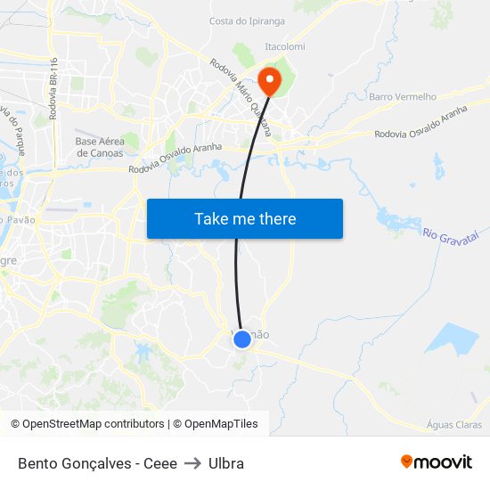 Bento Gonçalves - Ceee to Ulbra map