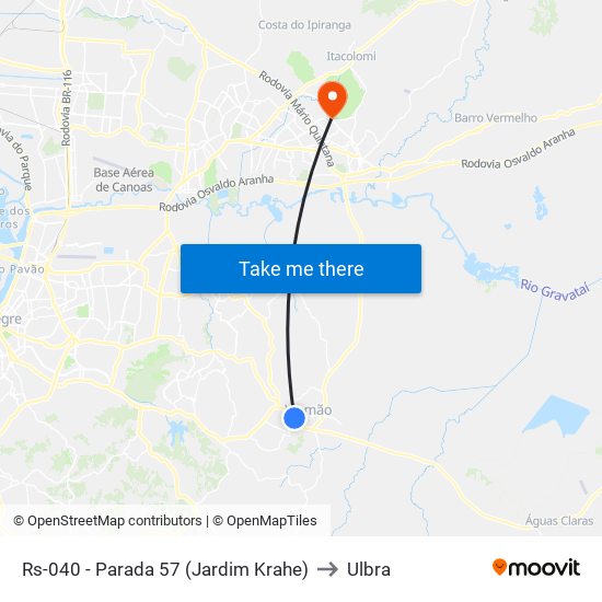 Rs-040 - Parada 57 (Jardim Krahe) to Ulbra map