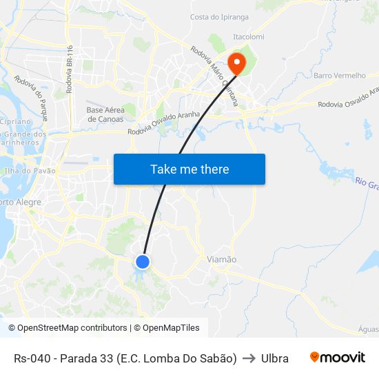 Rs-040 - Parada 33 (E.C. Lomba Do Sabão) to Ulbra map