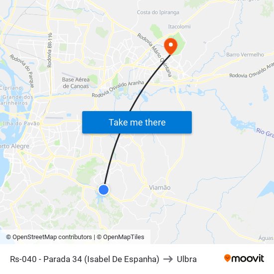Rs-040 - Parada 34 (Isabel De Espanha) to Ulbra map