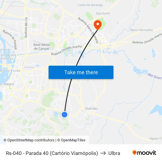 Rs-040 - Parada 40 (Cartório Viamópolis) to Ulbra map