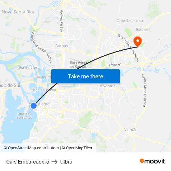 Cais Embarcadero to Ulbra map