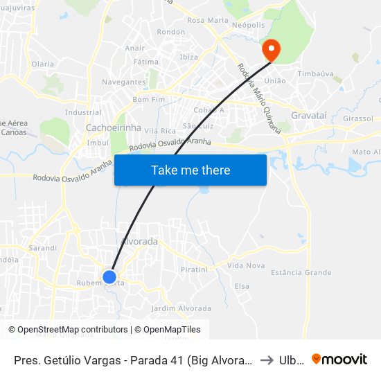 Pres. Getúlio Vargas - Parada 41 (Big Alvorada) to Ulbra map