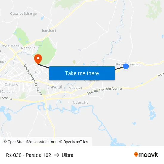 Rs-030 - Parada 102 to Ulbra map