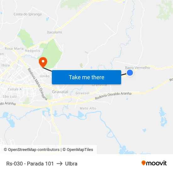 Rs-030 - Parada 101 to Ulbra map