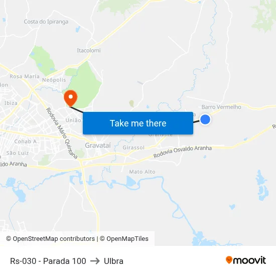 Rs-030 - Parada 100 to Ulbra map