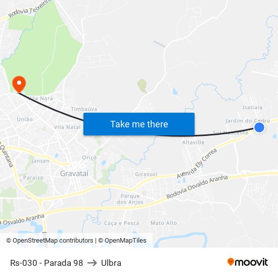 Rs-030 - Parada 98 to Ulbra map