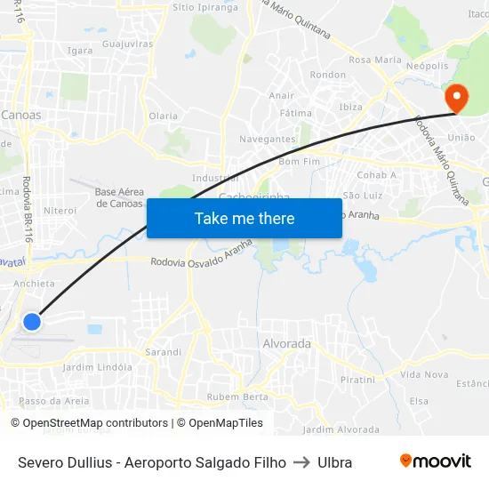Severo Dullius - Aeroporto Salgado Filho to Ulbra map