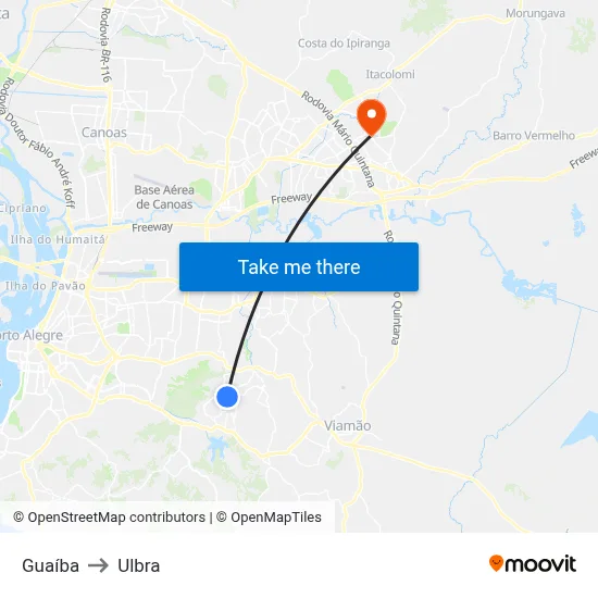 Guaíba to Ulbra map
