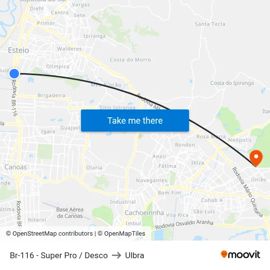 Br-116 - Super Pro / Desco to Ulbra map