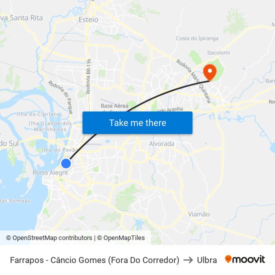 Farrapos - Câncio Gomes (Fora Do Corredor) to Ulbra map