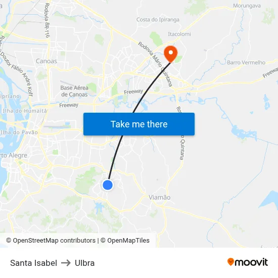 Santa Isabel to Ulbra map