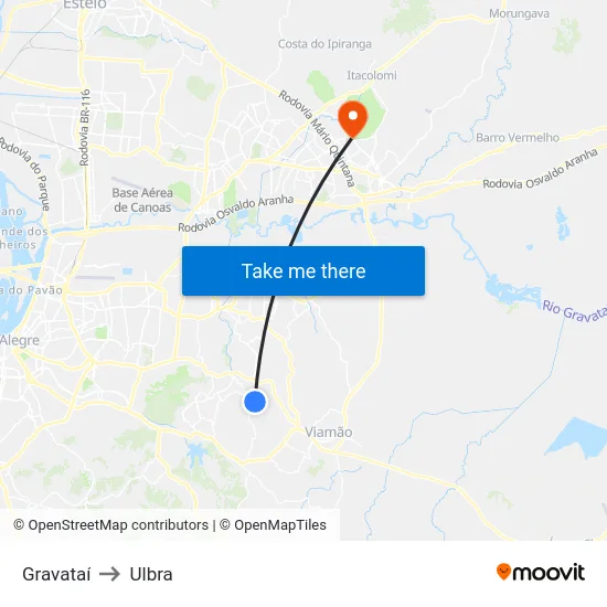 Gravataí to Ulbra map