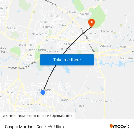Gaspar Martins - Ceee to Ulbra map