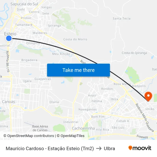 Maurício Cardoso - Estação Esteio (Tm2) to Ulbra map