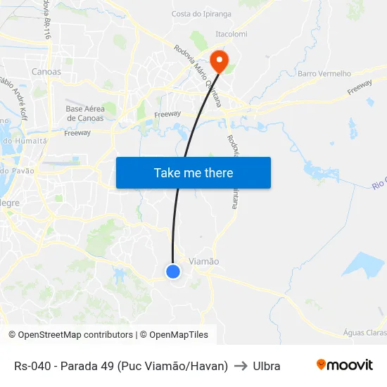 Rs-040 - Parada 49 (Puc Viamão/Havan) to Ulbra map