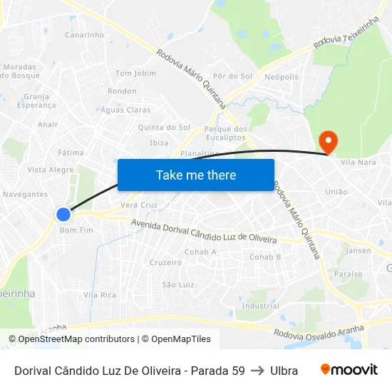 Dorival Cândido Luz De Oliveira - Parada 59 to Ulbra map