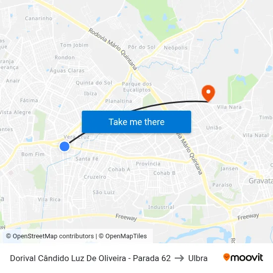 Dorival Cândido Luz De Oliveira - Parada 62 to Ulbra map