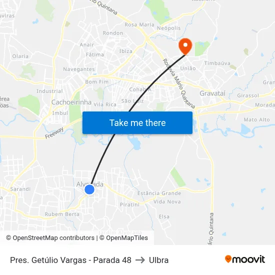 Pres. Getúlio Vargas - Parada 48 to Ulbra map