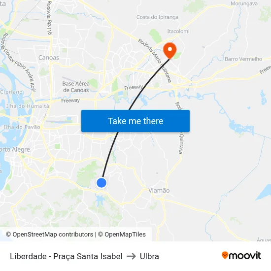 Liberdade - Praça Santa Isabel to Ulbra map