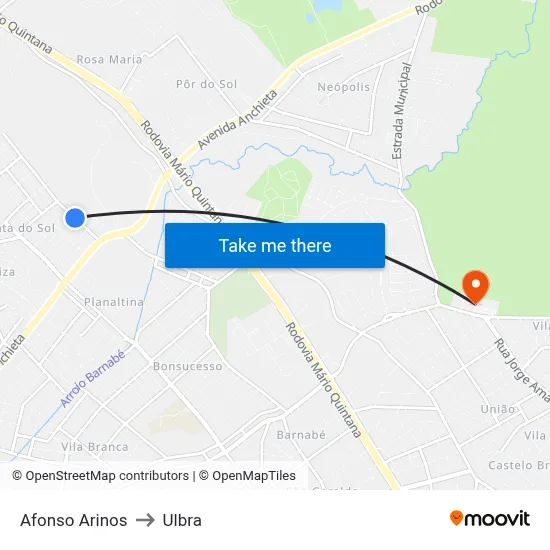 Afonso Arinos to Ulbra map