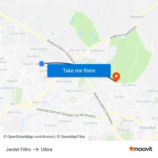 Jardel Filho to Ulbra map