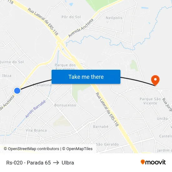 Rs-020 - Parada 65 to Ulbra map