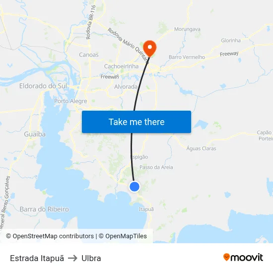 Estrada Itapuã to Ulbra map