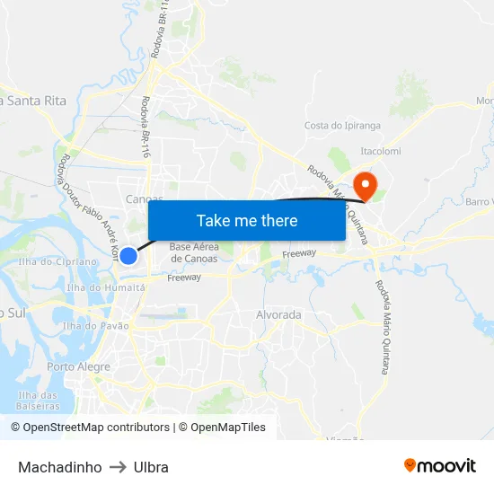 Machadinho to Ulbra map