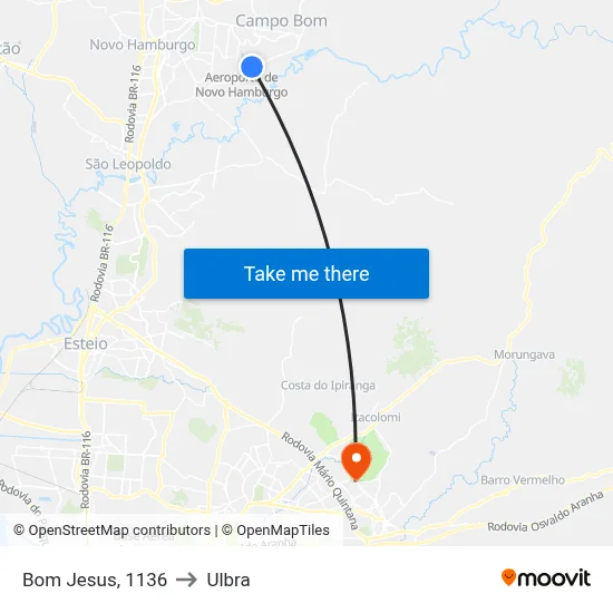 Bom Jesus, 1136 to Ulbra map